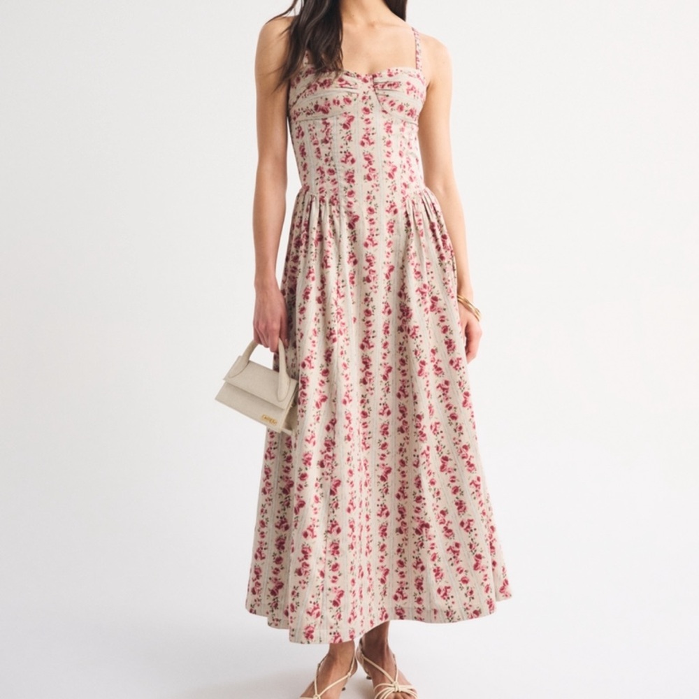 Abercrombie & Fitch Cream Maxi Dress with Pink Floral Print - Picture 1 of 6